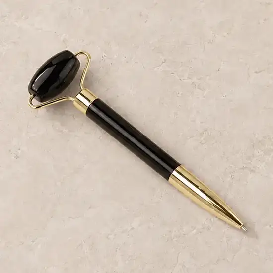 Resin Face Roller Pen Black with Gold Bracket