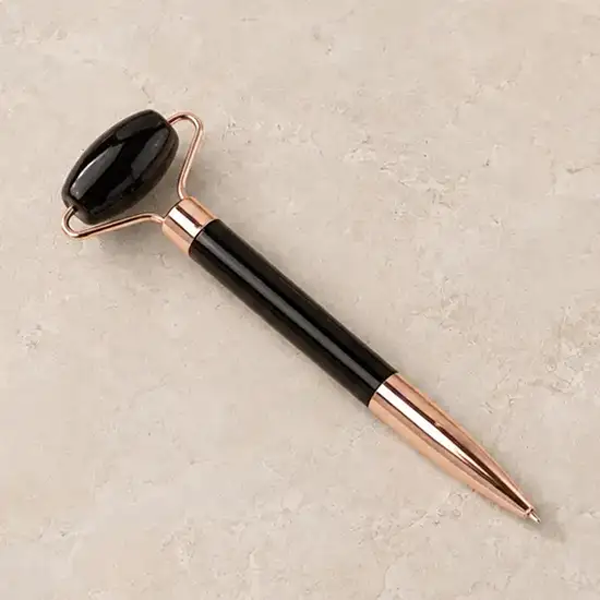 Resin Face Roller Pen Black with Rose Gold Bracket