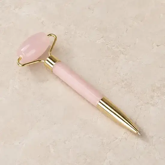 Resin Face Roller Pen Pink with Gold Bracket