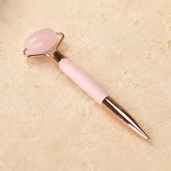 Resin Face Roller Pen Pink with Rose Gold Bracket