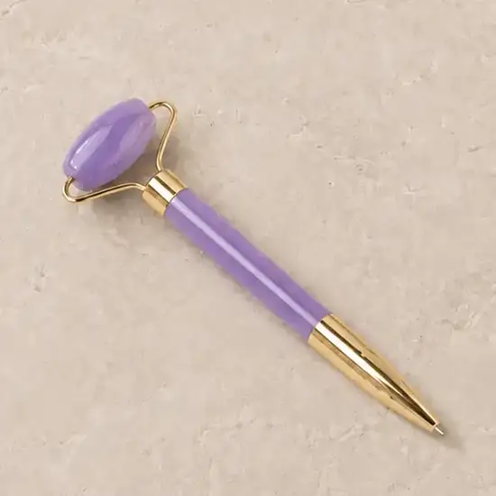 Resin Face Roller Pen Purple with Gold Bracket